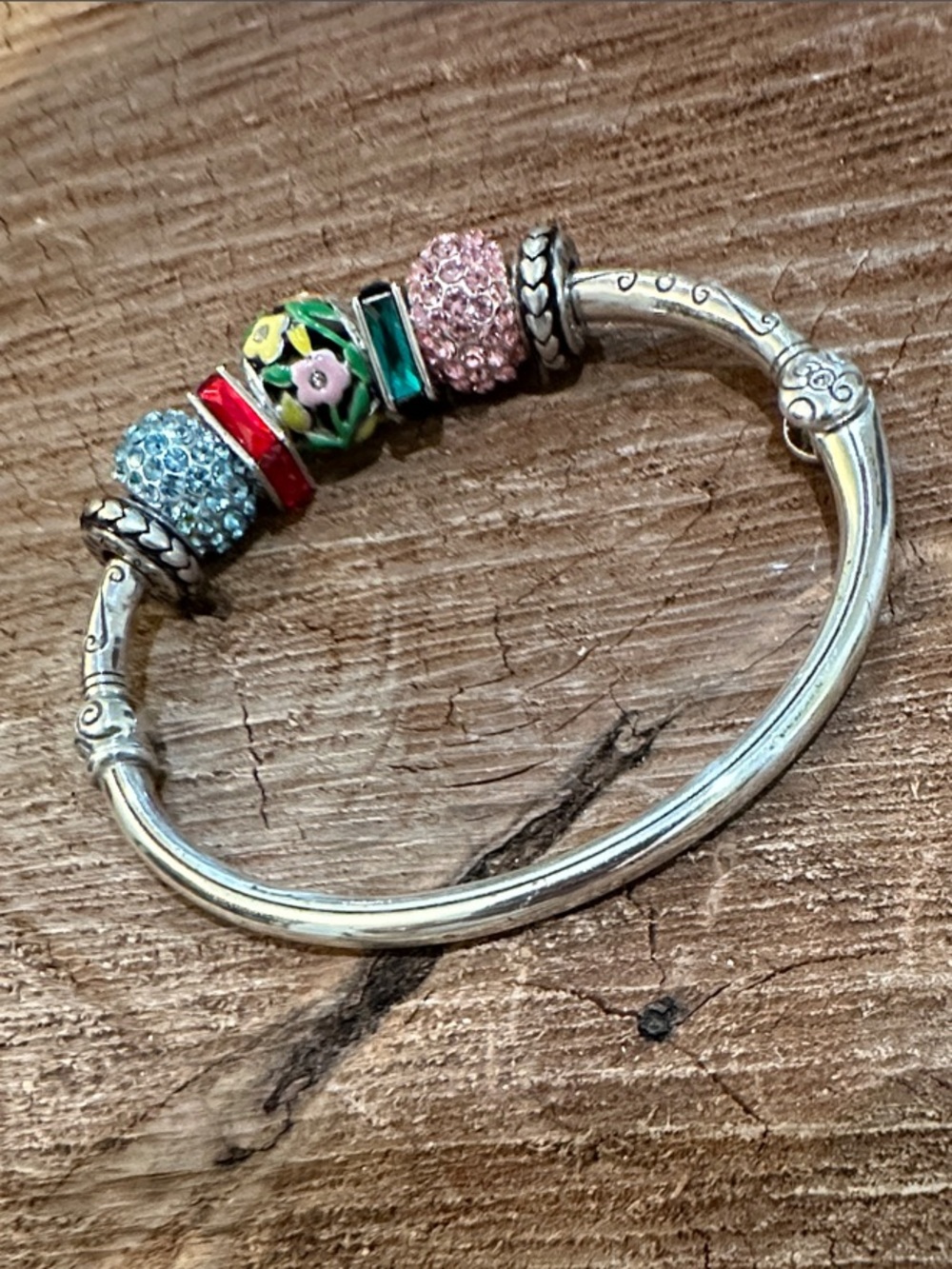 Brighton Multicolor Bead Charm Bracelet - Blue, Red, Green, Pink, Silver Accents